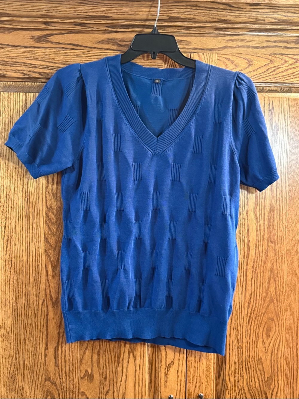 Blue V-Neck Short Sleeve Knit Top